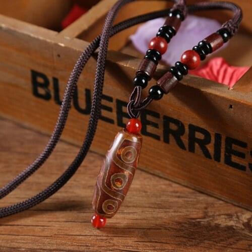 Drop Shipping Men Womens Necklace Pendant Nine-eyed DZi Agate Chalcedony Pendant Gift for Male Females Fine Jewelry