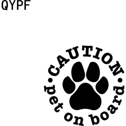 QYPF 12.7CM*12.4CM CAUTION PET ON BOARD Animals Dog Vinyl Car Sticker Decal Black Silver C14-0100