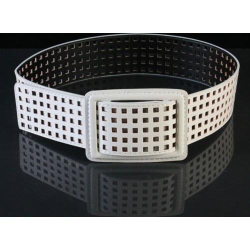 The grey patent leather belt hollow-out decorative coat fashion female joker white wide belt waist closure P030