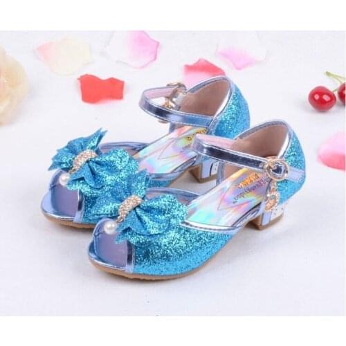 Children Sandals For Girls Weddings Girls Sandals Crystal High Heel Shoes Banquet Pink Gold Blue Gold
