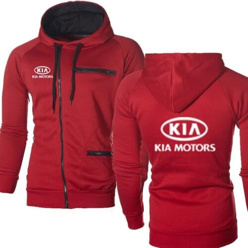 Spring Autumn Hoodies Men KIA Car Logo Print fashion Casual Hip Hop Harajuku Long Sleeve Fleece warm Hooded Sweatshirts Mens zip