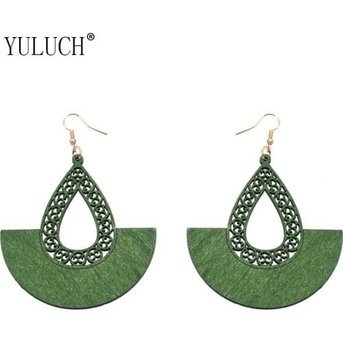 YULUCH African Vintage Openwork Geometric Pendant Wood Earrings For Women Individuality Art Luxury Accessories Jewelry For Girls