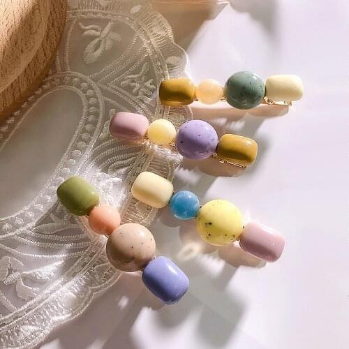 Women Girls Contrast Color Hairpin Creative Korean Style Sweet Lovely Beaded Barrettes Bangs Clip Hair Decor Accessories