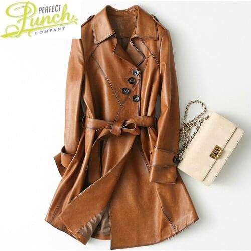 Leather Womens Jacket Genuine Spring Autumn 100% Real Sheepskin Coat Long Korean Clothes Vintage 2021 KQN29062-1
