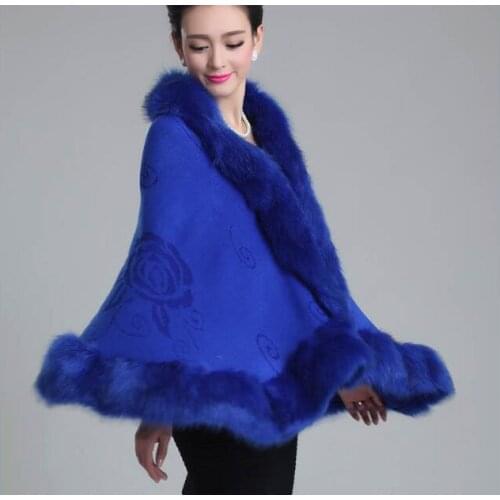 Womens Wedding Wool Shawl Cape Elegant Faux Fur Collar Shawl Cardigan Poncho Shawl Outwear
