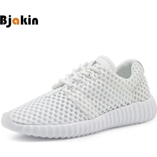 Bjakin Summer Running shoes for Women White Mesh Sneakers Female Breathable Mesh Sport Shoes Gym Shoes Couple Cheap Size 35-44