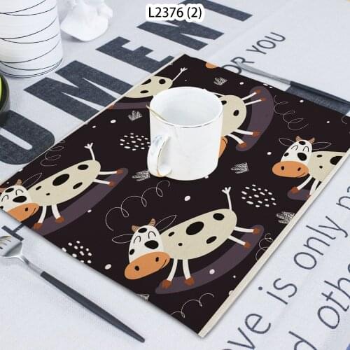 1 Piece Of Cartoon Cow Pattern Animal Print Terry Cloth Home Decoration Table Mat Cloth Tea Coaster 42*32 Servilletas Tela