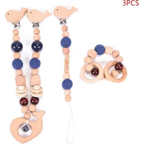 3 Pcs/Set Baby Pram Pendant Rattle Pacifier Chain Clip Bracelet Infants Shower Gifts Wooden Teether Nursing Chewing Toys