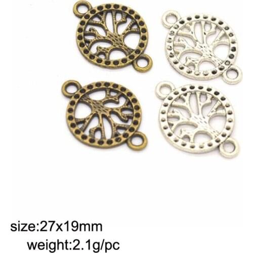 50pcs/lot Alloy Antique Silver/Antique Bronze 27x19mm Double Hanging Tree Charm Pendant Fit Bracelet Necklace DIY Jewelry Making