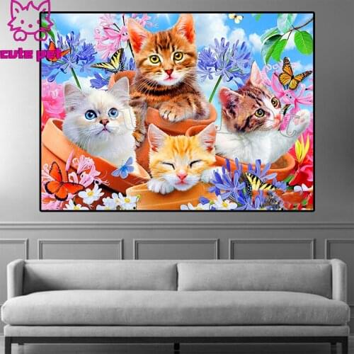 Diamond Embroidery Cute animal cat family 5D DIY Diamond Painting rhinestone Diamond Mosaic needlework Cross Stitch room decor