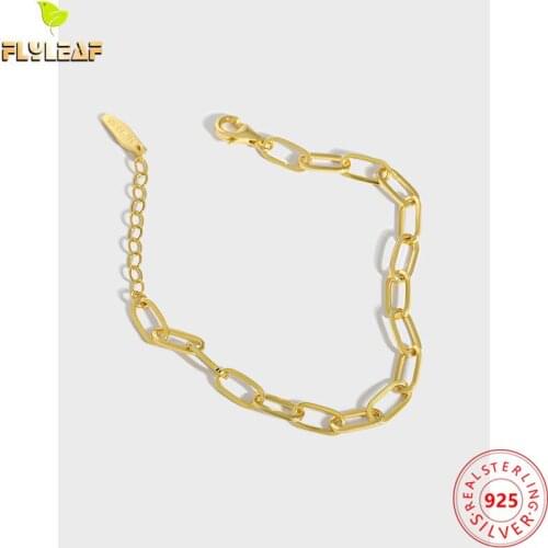 925 Sterling Silver 18k Gold Chain Bracelet For Women Simple Female Fine Jewelry
