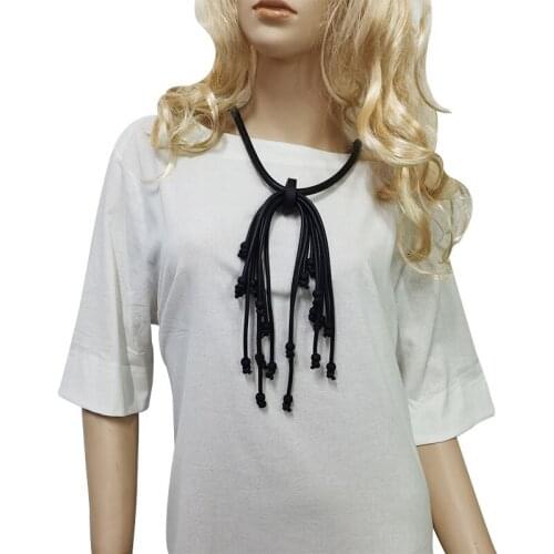 YD&YDBZ Handmade Tassel Pendant Long Necklace For Women Unique Gothic Leather Rubber Necklaces Sweather Chain Festival Gift