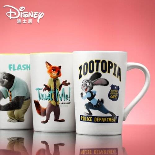 Disney Zootropolis Judy Nick Ceramic Coffee Cup with Lid Spoon Mug Fashion Cartoon Water Cup