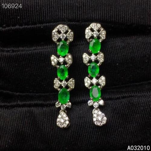 KJJEAXCMY Fine Jewelry 925 sterling silver inlaid natural Emerald female new earrings Eardrop popular support test hot selling