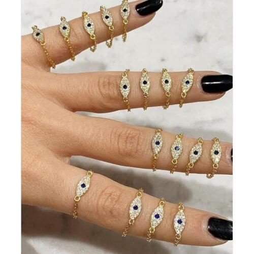 Chain ring with cz evil eye charm size 6 7 8 simple finger rings