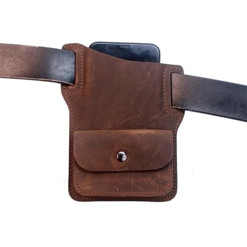 Mobile Phone Cover Case Holder Bags Coin Purse Wallet Genuine Leather Cellphone Belt Waist Bag For Men EDC Tactical Vintage