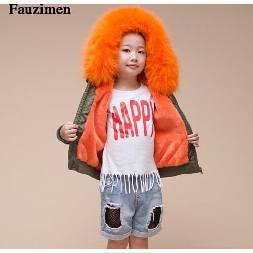 Girl`s lightweight water-resistant packable real raccoon fur hooded puffer bomber jacket with faux fur lined