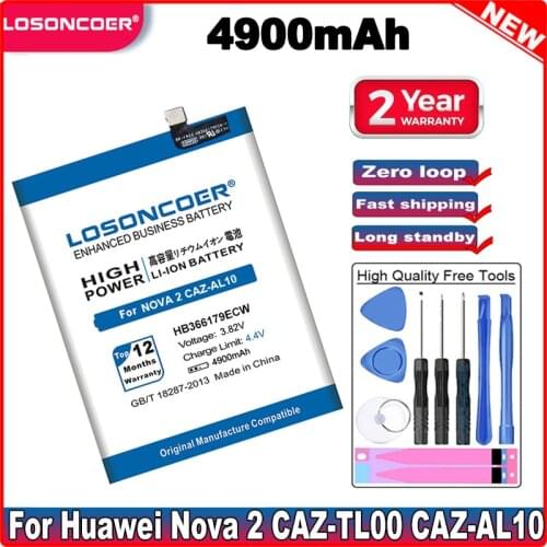 LOSONCOER HB366179ECW 4900mAh For HUAWEI Nova 2 Nova2 CAZ-AL10 PIC-LX9 CAZ-TL00 PIC-AL00 PIC-TL00 PIC-L29 PIC-L09 Phone Battery