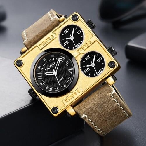 Men Watch MEGIR Waterproof Quartz Watches Men with Multiple Time Zone Causal Sport Military Watch Erkek Kol Saati Orologio Uomo