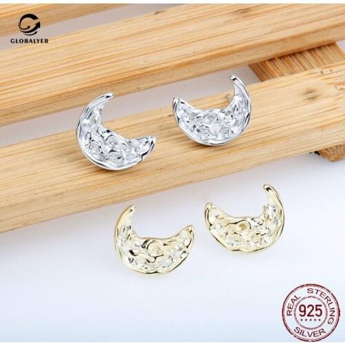 Niche temperament whole body s925 sterling silver Baroque bumpy pleated moon studs Korean silver earrings Free shipping 212