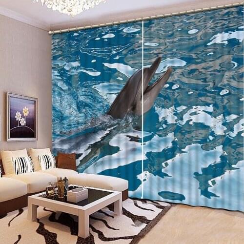 NoEnName_Null Quality Lifelike Dolphin 3D Printing Curtains Beautiful Curtains full Shade Bedroom Living Room Curtains CL-030