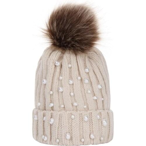 New Hot-Selling Autumn And Winter Baby Hat Hair Ball Knit Hat Pearl Earmuffs Cute Warm Parent-child Cap Hair Accessories
