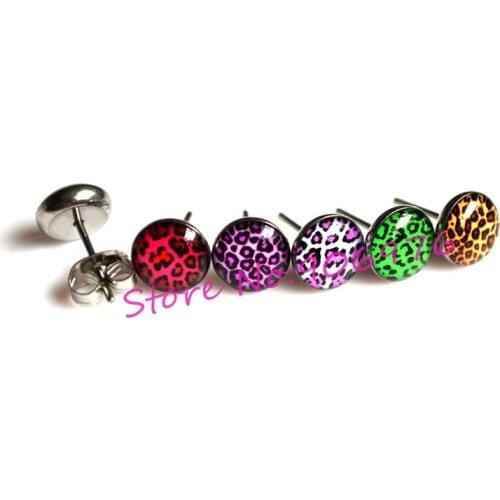 New Arrival Ear Stud Fancy design Leopard zebra-stripe Earring Nail Stud Girls Lovely Jewelry 8mm 316l stainless steel 100pair