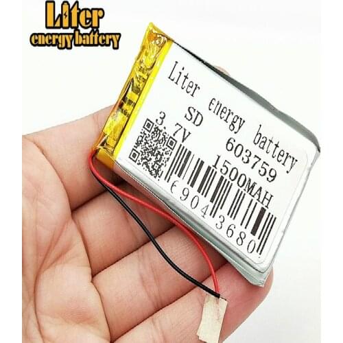 Rechargeable 3.7V polymer lithium battery 603759 063759 1500mAh Battery With PCB For Toy MP3 MP4 GPS Speaker LED Light Camera