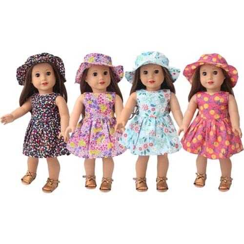 18 Inch Doll Dress Summer 43cm Fashion Doll Sun Hat For American Girl Dolls Furniture for Dolls Lovely Leisure Time Dress