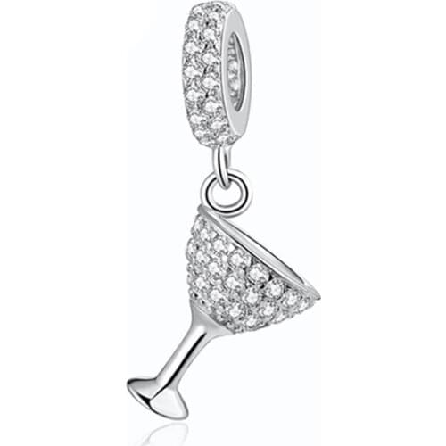 S925 Silver Pendant Bead DIY Jewelry Night Out Dangle Charm fit Lady Bracelet Bangle Girl Gift Clear CZ