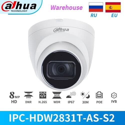Dahua IP Camera 8MP 4K IR PoE Dome Built-in MiC IPC-HDW2831T-AS-S2 CCTV Security Cameras Outdoor With SD Card Slot IVS Onvif