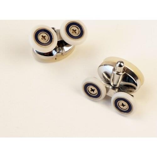 2pcs Upper and lower double zinc alloy springwheel glass sliding door pulley bathroom pulley shower room accessories