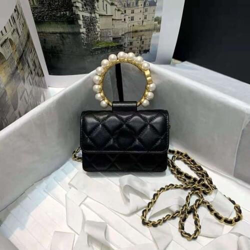 New pearl rhombic sheepskin cross-back chain handbags Clutches Evening banquet handbags Luxury quality latest handbags