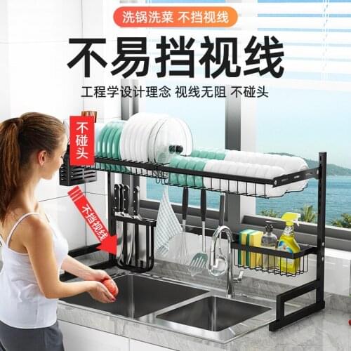 65/85cm Stainless Steel Dish Rack Drainer Kitchen Storage Drying Shelf Tray Over Sink Utensil Holder Drain Kitchen Organizer