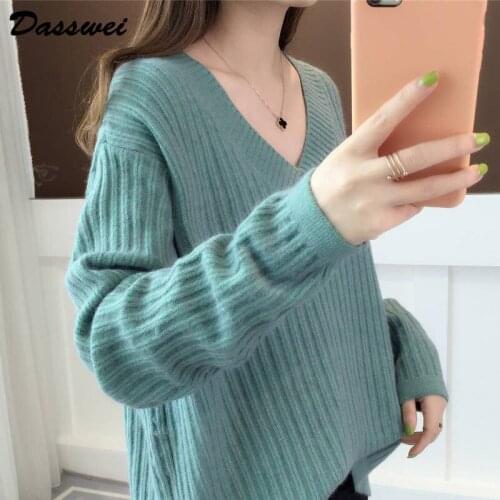 DASSWEI Fashion Winter V-Neck Knitted Sweater For Women Long Sleeve Pullover Female Solid Loose Jumper Knitwear Tops 2021 Autumn