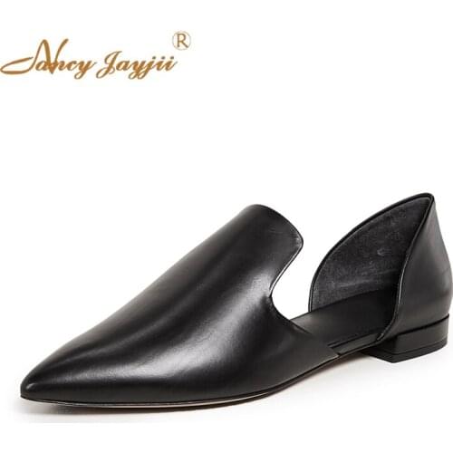 Black Female Lady Women Flats Shoes D'orsay Casual Office Buckle Pointed Toe Autumn Big Foot Size 37 38 Fashion Work Career