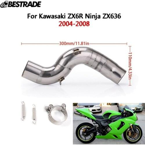 Motorcycle Exhaust Middle Connect Link Pipe Slip On 51MM Muffler Tube for Kawasaki ZX6R Ninja ZX636 2004-2008 Stainless Steel