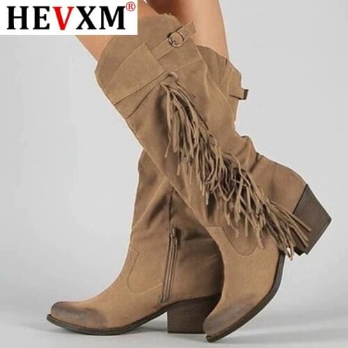 Women Boots Classic Tassel Western Cowboy Boots Autumn Women High Heels Boots Platform Sexy Ladies Black Pumps Boots Women