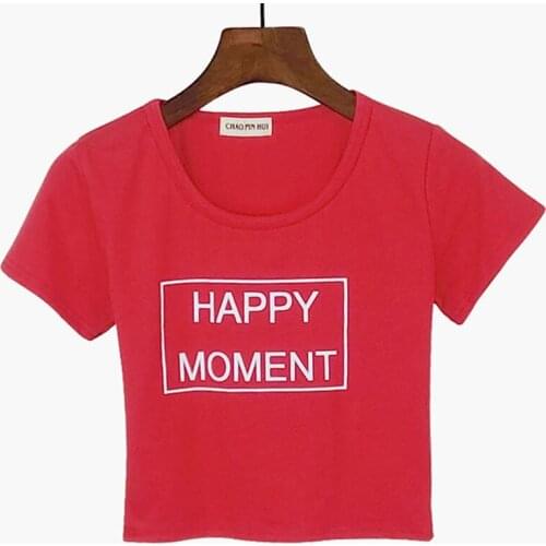 Women Cotton T-shirts Comfort Summer Fashion Letter Happy Moment Print T-shirt Girls Student Female Tees Casual Lady Tops Mujer
