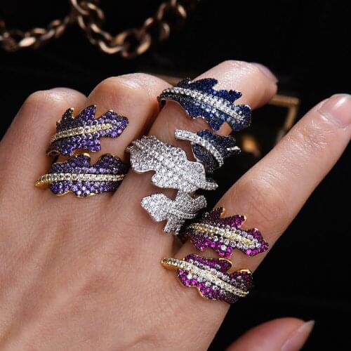 GODKI Super New 4 Colors Shiny Gorgeous Big Leaf Rings Romantic Gray Gold For Women Bridal Wedding Daily Fashion AAA CZ Jewelry