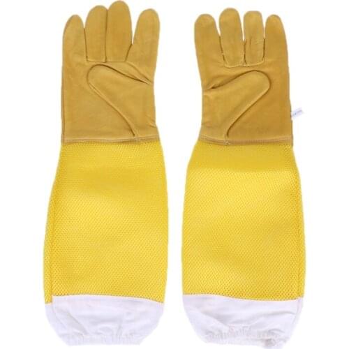 1 Pair Beekeeping Gloves Sheepskin Breathable Material Bee Tools Mesh Hollow Breathable Anti-bee Apiculture Gloves