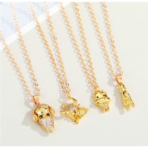 1Pcs Zircon Skull Head Cow Animal Necklace For Women Gift Jewelry Vintage Shiny Punk Hip Hop Hand Pendant Clavicle Chain N190