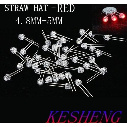 5mm Straw Hat Red Transparent LED Diode Light Clear Lens 5 mm 20mA Light Emitting Diode LED Lamp Wide Angle Through Hole 1000PCS