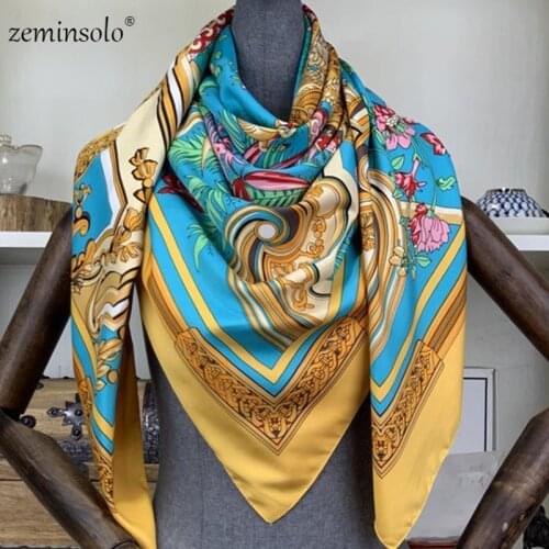 130*130cm Silk Square Scarf Women Scarves Printed Foulard Big Hijab Bandana Lady Neckerchief High Quality Silk Scarves Shawls