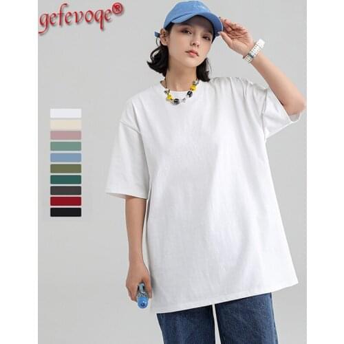 2021 Summer Women Solid Color Simple Cotton Tops Loose Half Sleeve Match Basic Unisex T-shirt Cool Harajuku Tshirts Pour Femme
