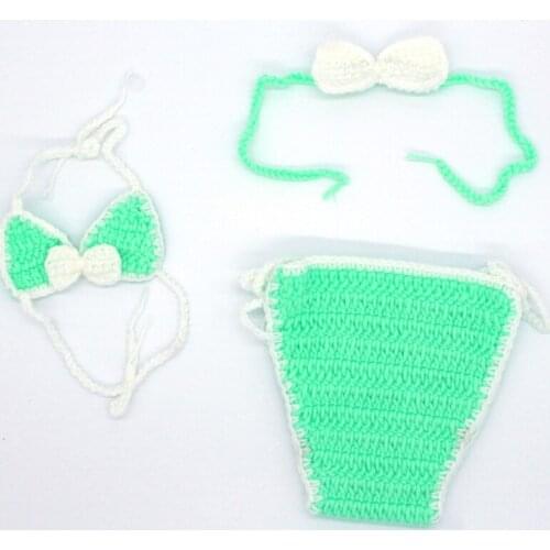 3 Pcs Newborn Photography Props Outfits Baby Girl Crochet Headband Shorts Bikini Set Infant Beach Photo Shooting Costume