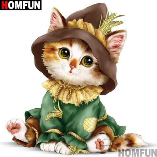Homfun Full Square/Round Drill 5D DIY Diamond Painting "Animal cat" 3D Embroidery Cross Stitch Home Decor Gift A12525