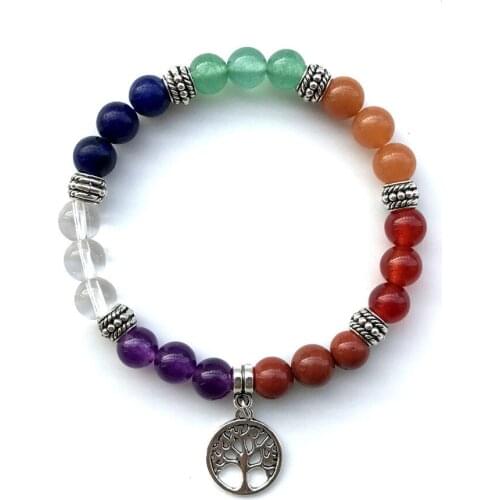 8mm Natural Stone Beaded Bracelet 7 Chakra Life Tree Yoga Handmade Engery Healing Bracelets for Men Women