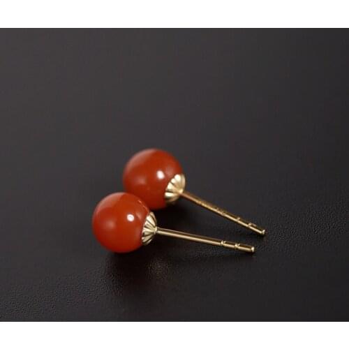 DAIMI Liangshan South Red Agate Earrings Womens Day Genuine Natural Yellow 18K Gold Jade Earrings Customization