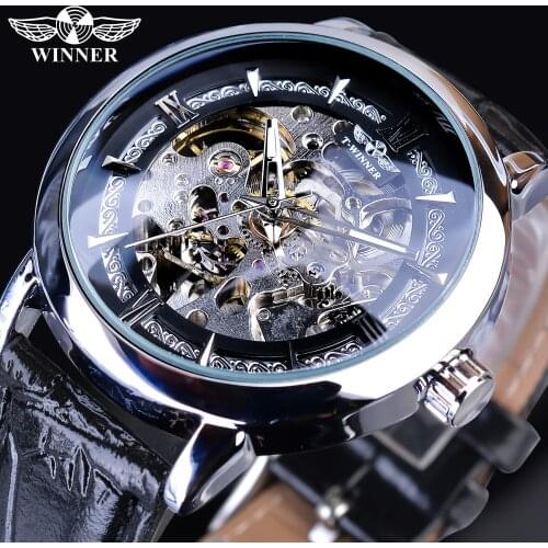 Winner Transparent 3D Gear Movement Mens Business Luxury Desing Mens Mechanical Automatic Wrist Watches Top Brand Skeleton Clock